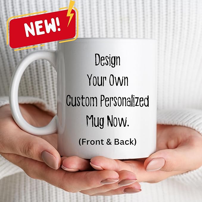 Personalized Coffee Mug, Custom Text, Photo or Company Logo Ceramic Mug, Customized 11oz Coffee or Tea Mug, Personalized Gift with Picture and or Text (White with Red Handle and Inside)
