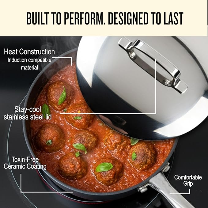 Alva Maestro Ceramic Nonstick Cookware Set – 4.5-Qt Stock Pot & 2-Qt Saucepan with Lids | PFAS-Free, Non-Toxic, Oven Safe to 400°F | Even Heat, Dishwasher Safe | Belgian Design