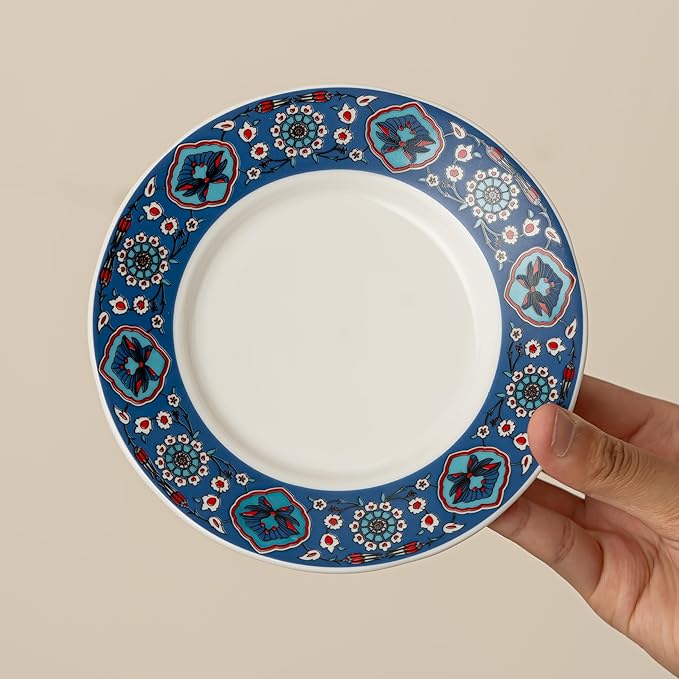 Ceramic Coffee Mug with Saucer 10 OZ Turkish Iznik Rose Flower Porcelain Coffee Cup Set for Home Office Women Men Gifts CM02