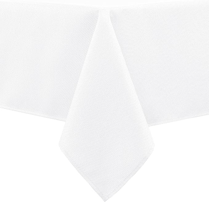 Hiasan 54 X 120 Inch Rectangle Textured Tablecloth - Waterproof Spillproof Antiwrinkle Jacquard Table Cloth for Kitchen and Dining Dinner, Outdoor Picnic, Holiday and Parties, White