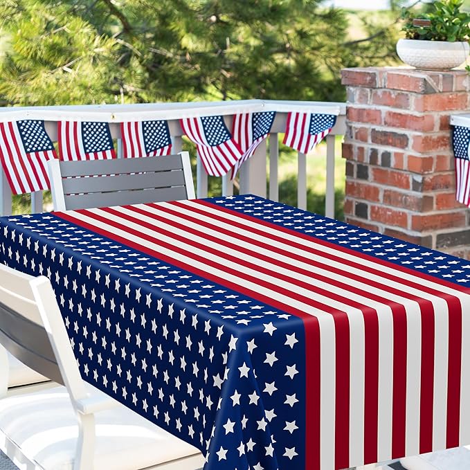 QZYL 6 Pack 4th of July Decorations, 54" x 108" USA Plastic Table Cover, Water Proof Fourth of July Tablecloth Patriotic Tablecloths, Red White Blue USA Decor Memorial Day Party Supplies