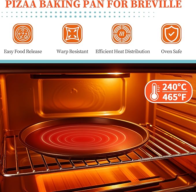 Pizza Pan for Oven, 12” Pizza Pan Compatible with Breville Smart Oven BOV800XL BOV845 BOV900, Non-Stick Pizzas Tray for Breville Toaster Ovens Accessories, Replacement for Breville Pizzas Pans