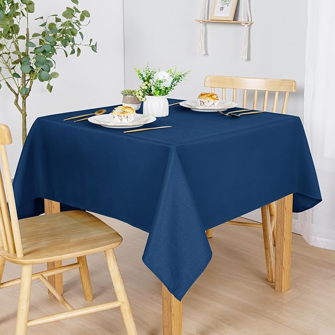 Hiasan 60 X 60 Inch Square Textured Tablecloth - Waterproof Spillproof Antiwrinkle Jacquard Table Cloth for Kitchen and Dining Dinner, Outdoor Picnic, Holiday and Parties, Navy Blue