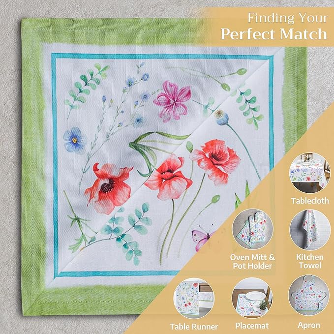Maison d' Hermine Cloth Napkins Set of 4 100% Cotton Everyday Reusable Square Napkins Cloth Washable Dinner Party Wedding Restaurant Valentines Day Decorations Spring/Summer (Just Floral, 20" x 20")