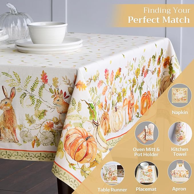 Maison d' Hermine Table Cloth Rectangle Table 100% Cotton 60 x 90 Inches Fall Tablecloth Reusable Everyday Use for Thanksgiving Christmas Decorations Dining Farmhouse Party (Pumpkin Passion)