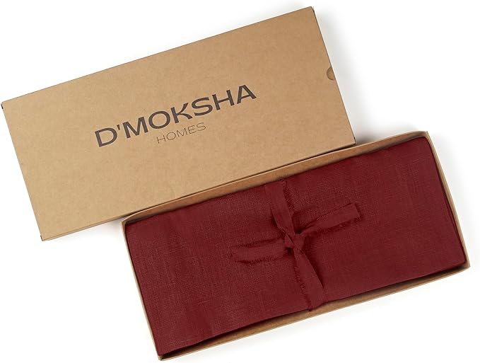 D'Moksha Homes Linen Table Runner 60 Inches - 100% Pure Linen Dark Red Table Runner 14 x 60 Inch for Coffee Tables, Dresser, Valentines, Spring - Machine Washable