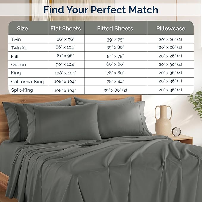 Casa Platino Twin Sized Sheets – 4 Piece Twin Size Sheets Set, Ultra Soft & Breathable, With 15 Inch Deep Pocket Fitted Sheet, Cozy Cooling Sheets, Perfect for Daily Use & Machine Washable – Dark Grey