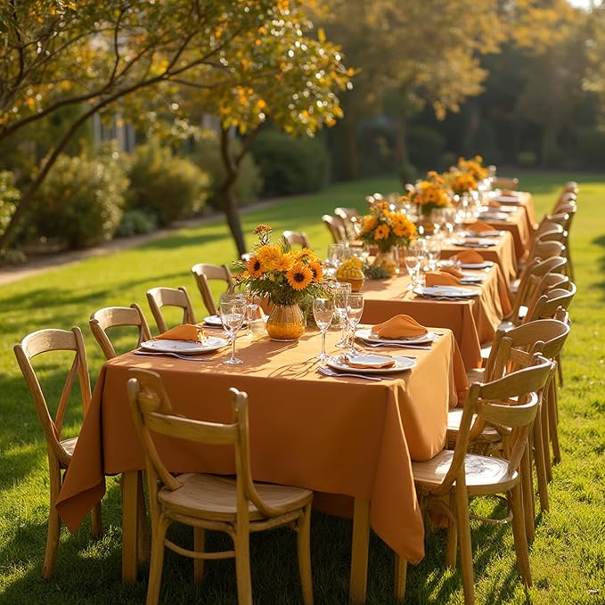 sancua Thanksgiving Square Tablecloths 85x85 Inch Light Brown, 2 Pack - Fabric Fall Table Cloth for Square or Round Tables, Washable Polyester Cover for Dinner Holiday Party Display Tables, Bronze