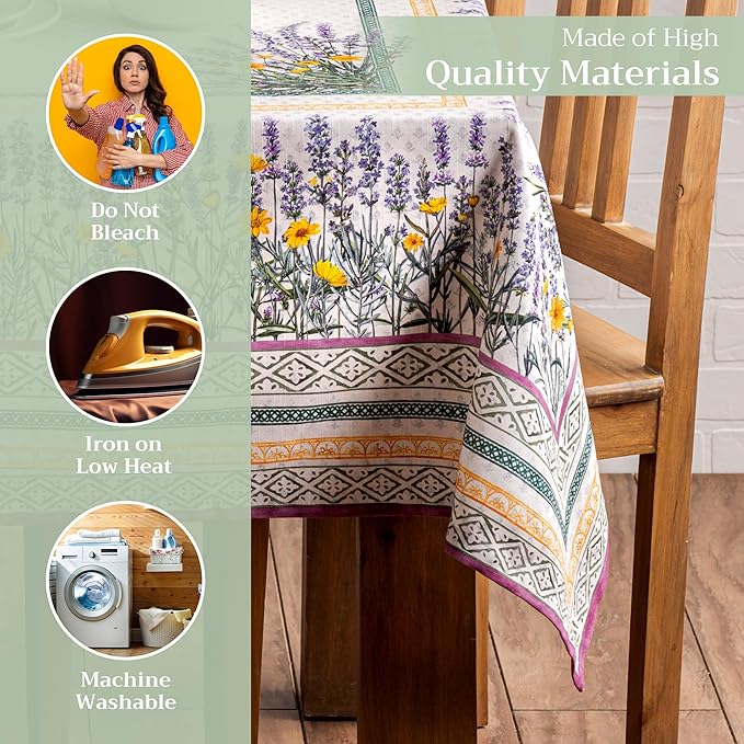 Maison d' Hermine Table Cloth Rectangle Table 100% Cotton 60 x 108 Inches Tablecloth Reusable Decorative for Dining Room Farmhouse Home Valentines Day Decorations Spring Summer - Fanny Lavender