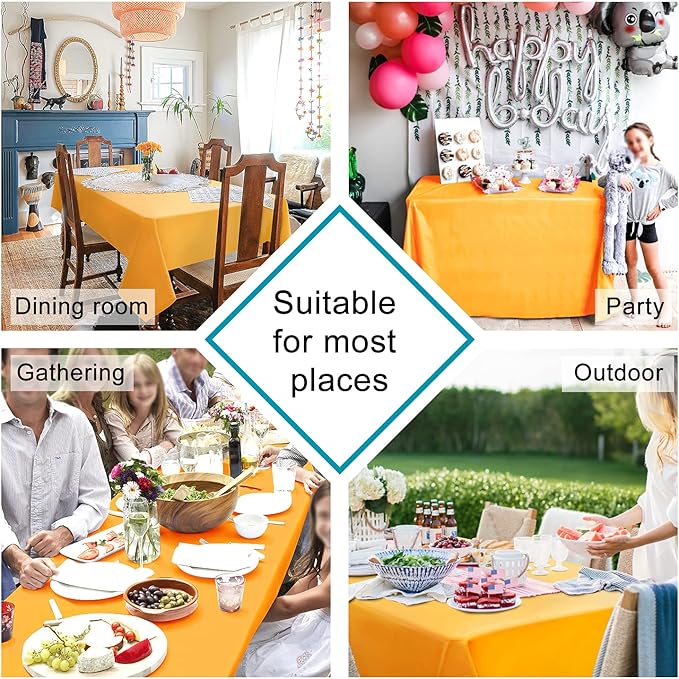 Hiasan Orange Yellow Rectangle Tablecloth - Waterproof Washable Fabric Table Cloth for Dining Party and Outdoor Use, 70 x 108 Inch