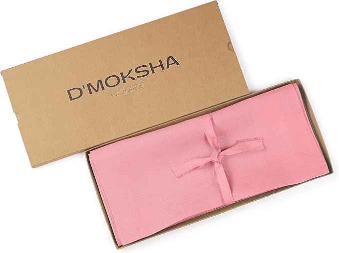 D'Moksha Homes Linen Table Runner 54 Inches - 100% Pure Linen Dusty Pink Table Runner 14 x 54 Inch for Dresser, Coffee Tables, Valentines, Spring, Easter - Machine Washable