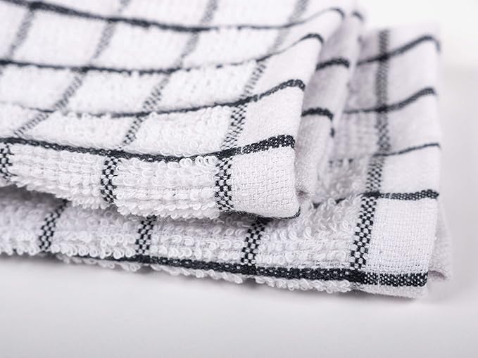 KAF Home Pantry 100% Cotton Checkered Grid Dish Cloths | Set of 6, 12 x 12 Inches | Absorbent and Machine Washable | Perfect for Cleaning Counters, and Any Household Spills - Black