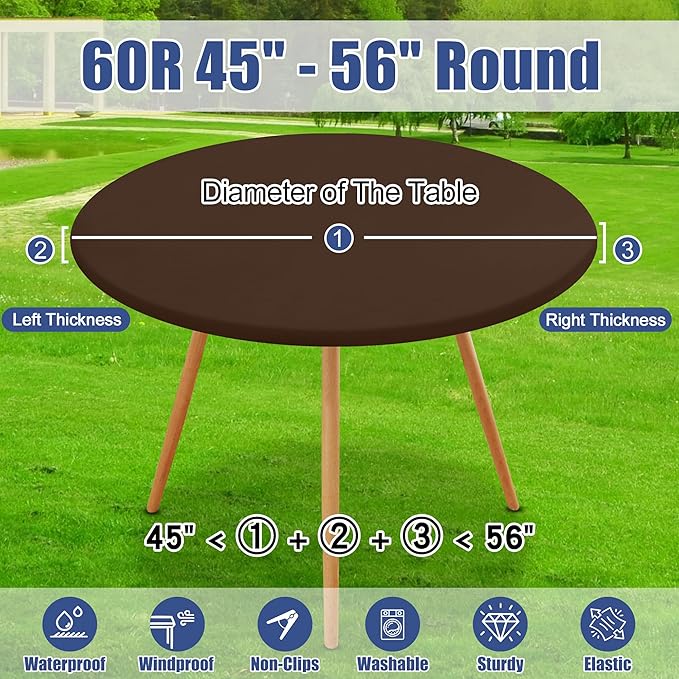 Round Spandex Tablecloth, Elastic Fitted Waterproof Tablecloths for 45"-56" Tables, Stretch Washable Picnic Table Cover for Camping, Dining, Indoor and Outdoor, Coffee