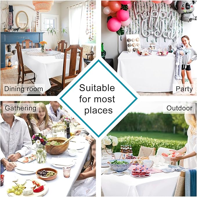 Hiasan 2 Pieces White Rectangle Tablecloth - Waterproof and Spillproof Restaurant Washable Polyester Table Cloth for Dining Room, 70 x 140 Inch