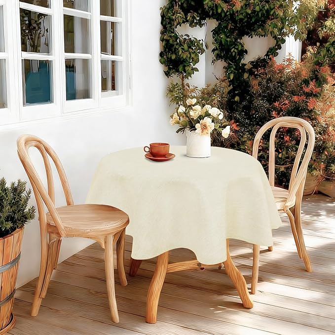 JIUZHEN Round Textured Table Cloth Linen Wrinkle Free Stain Resistant Farmhouse Decorative Circular Tablecloth for Kitchen, Dining, Party, Wedding, Outdoor Use (30 Inch Round,Champagne)