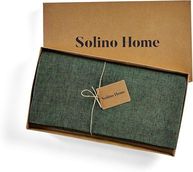 Solino Home Linen Tablecloth 60 x 120 Inch - 100% Pure Linen Forest Green Table Cloth for Rectangle Tables - Athena, Machine Washable Tablecloth for Winter, St Patricks Day, Easter