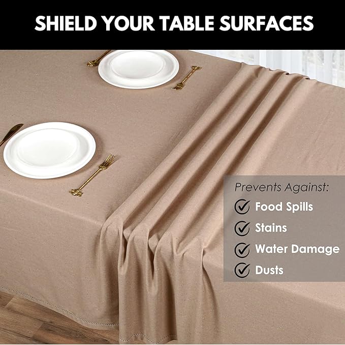 Tablecloth 100% Cotton 60 x 84 Inch Decorative Rectangle Washable Table Cloth Cover for Gifts, Home, Buffet, Wedding, Restaurant, BBQ & Party - Beige Natural