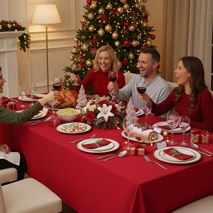 6-Pack Red Tablecloths for Square Tables, 70 x 70 Inches, Stain-Resistant Polyester Fabric for 3 Foot Tables - Washable Table Covers for Weddings, Banquets, Birthday Parties, Events