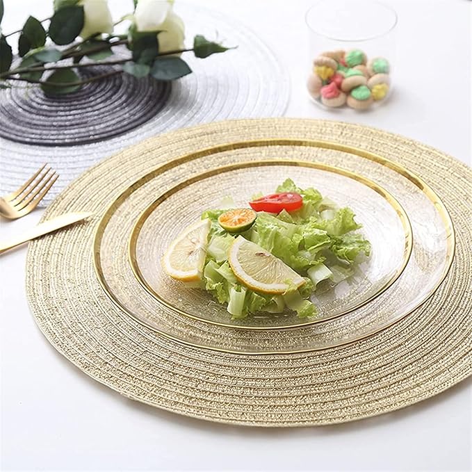 6PCS Braided Beige Round Place Mats for Kitchen Dining Table Runner Heat Insulation Non-Slip Washable Placemats Dinner(Gray)