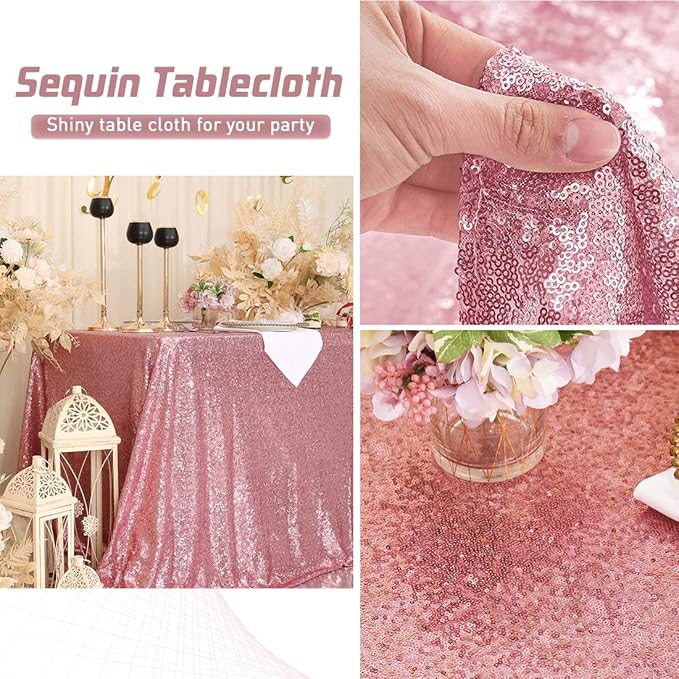 Eternal Beauty Fuchsia Pink Tablecloth, 60x102 Inch Sequin Rectangle Table Cover for Valentines Cake Dessert Exhibition Party Birthday Events