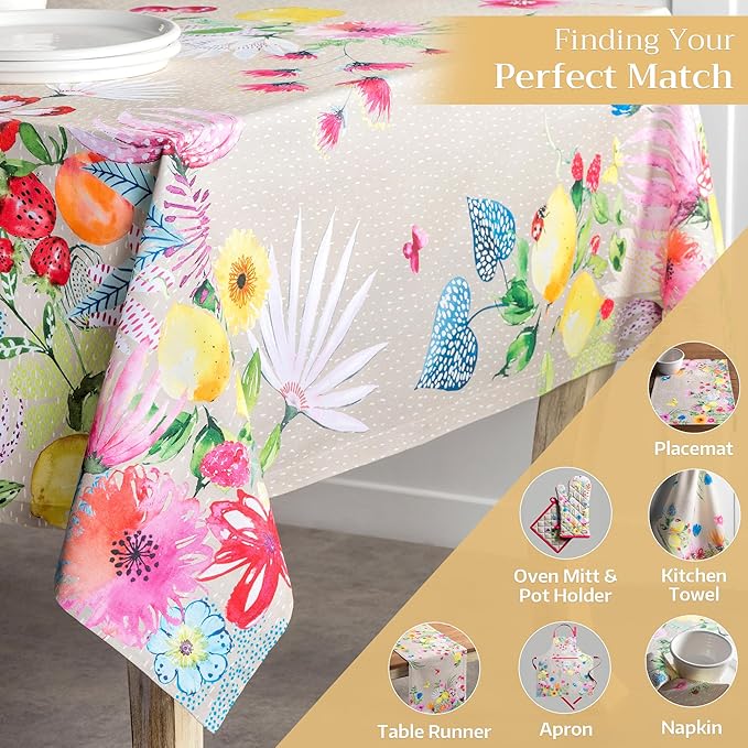 Maison d' Hermine Table Cloth Rectangle Table 100% Cotton 70 x 108 Inches Tablecloth Reusable Decorative for Dining Room Farmhouse Home Valentines Day Decorations Spring Summer - Jardin D'Ete - Fog