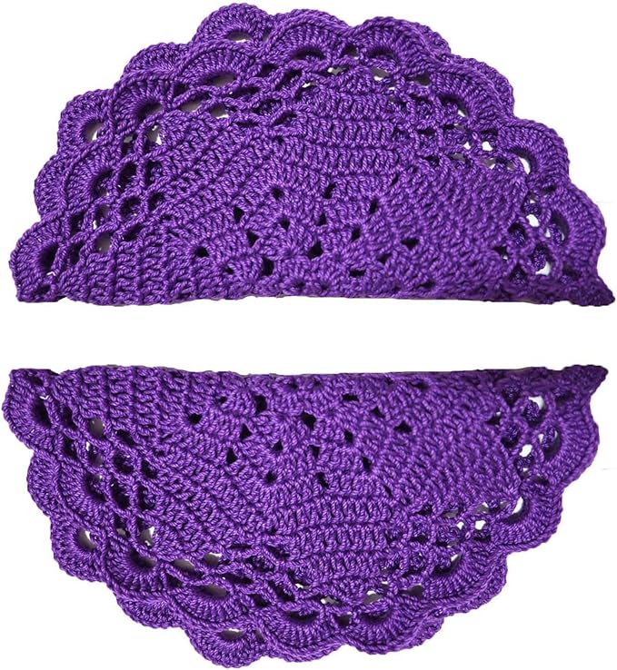BIBITIME 2 PCS 6" to 7" Lace Doilies Coasters Handmade Crochet Round Kitchen Table Placemats Wedding Tea Flower Vase Cup Mats (Dark Purple)