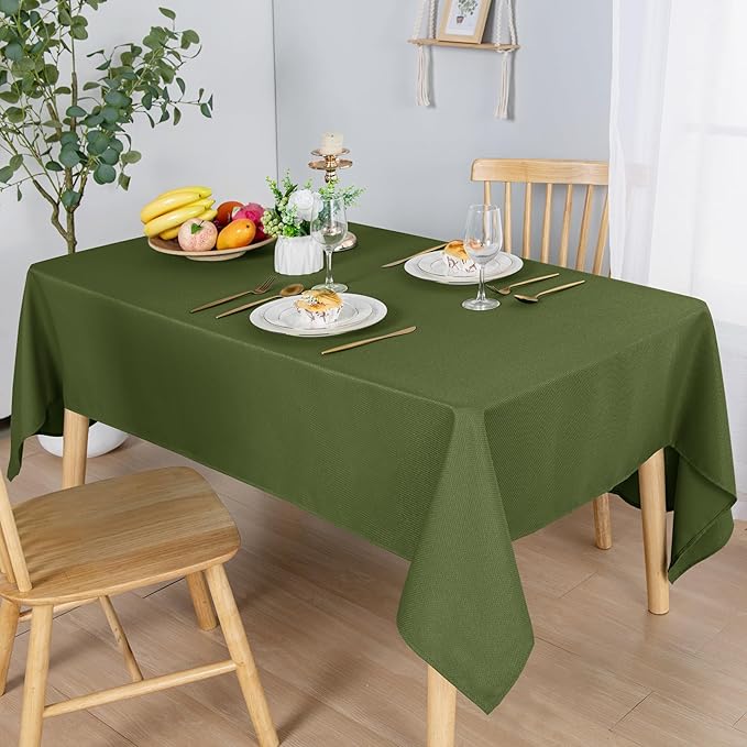 Hiasan 54 X 108 Inch Rectangle Textured Tablecloth - Waterproof Spillproof Antiwrinkle Jacquard Table Cloth for Kitchen and Dining Dinner, Outdoor Picnic, Holiday and Parties, Olive Green