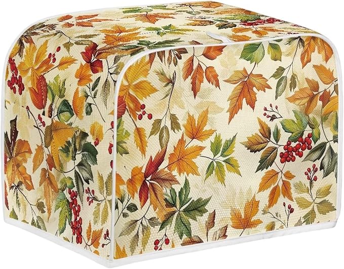 Doojoayie Fall Leaf Toaster Cover for Kitchen Small Appliance Bread Machine Protector Washable Oven Cover 2 Slice Kitchen Accessories Thanksgiving Decorations