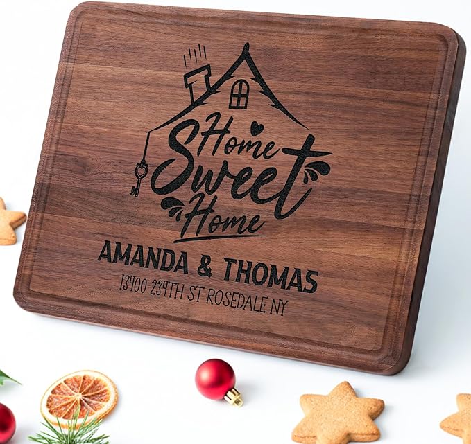 Personalized Housewarming Gift, Custom Cutting Board Home Sweet Home Realtor Closing Gifts for Newlyweds, New Neighbor, New Home