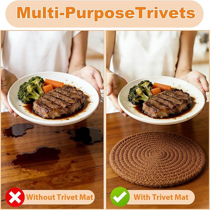 14-Piece Trivet Mats and Woven Coasters Set, Large Trivets for Hot Pots and Pans, Heat-Resistant Pot Trivets and Fabric Coasters for Kitchen and Dining Table