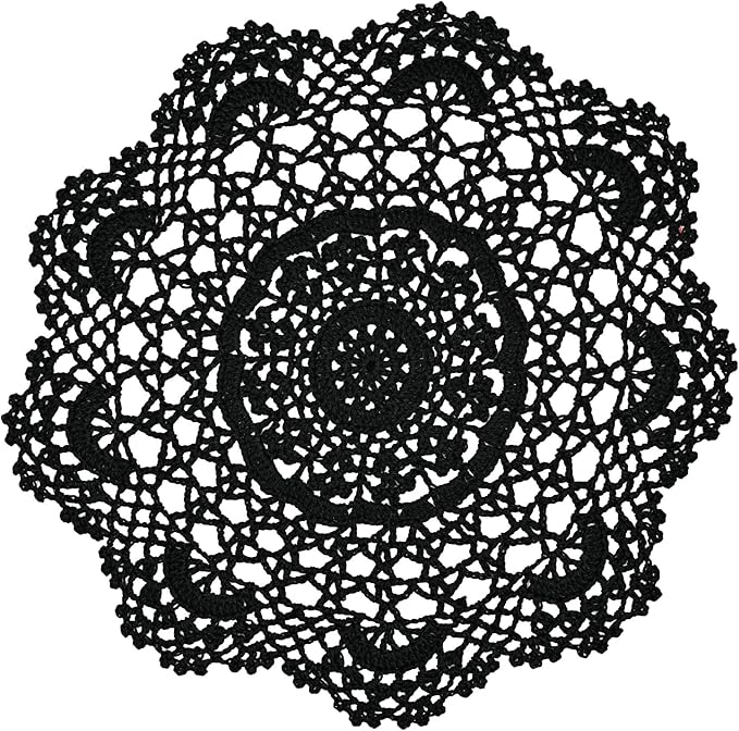 BIBITIME 2PCS Lace Table Doilies Kitchen Placemats Round Handmade Crochet Flower Cup Mug Mat Doily (13 inches to 14 inches,2PCS, Black)
