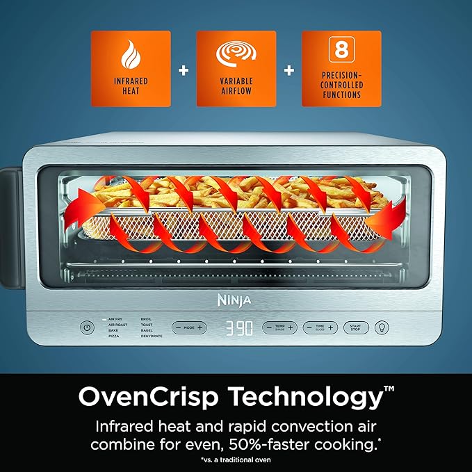 Ninja Toaster Oven & Air Fryer, 8-in-1 Functionality, Large Capacity, Air Fry Basket, Sheet Pan, Wire Rack & Removable Crumb Tray, Stainless,1800 watts, SP151