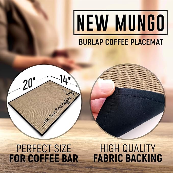 Coffee Bar Mat - Coffee Bar Accessories for Coffee Bar Decor,Decor for Coffee Station Mat - Burlap Placemat with Fabric Backing(D)