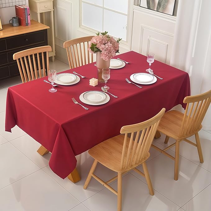 10-Pack 60x102 inch Burgundy Table Cloths, Solid Stain and Wrinkle Resistant Oblong Tablecloth, Premium Plain Weave Polyester Fabric Rectangle Table Linen Covers for Hotel, Wedding