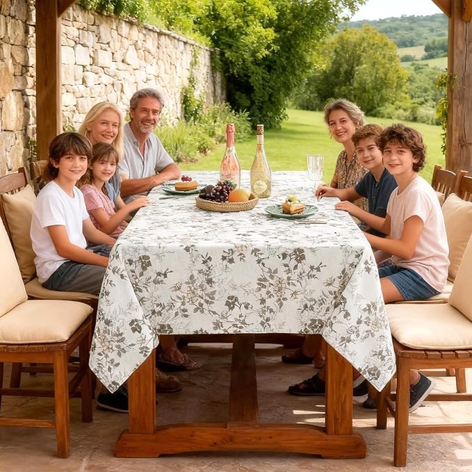H.VERSAILTEX Linen Table Cloths Floral Printed Tablecloth Spill-Proof Waterproof Table Cover for Dining Buffet Feature Soft and Thick Fabric Wrinkle Free, 60 x 120 Inch, Retro Floral - Brown