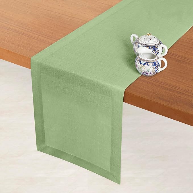 D'Moksha Homes Linen Sage Green Table Runner 144 Inches Long - 100% Pure Linen Extra Long Table Runner 14 x 144 Inch for Spring, St Patricks Day, Easter - Machine Washable