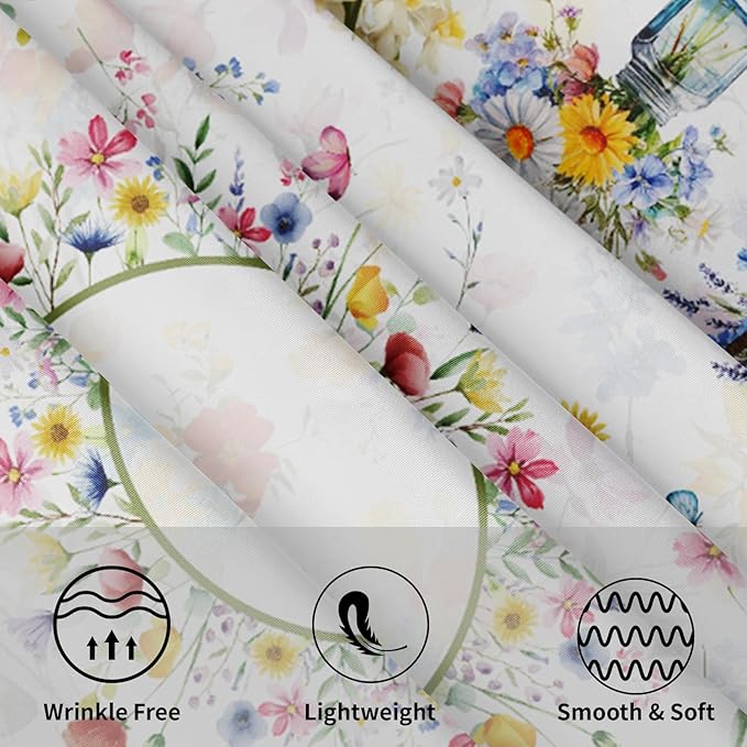 Spring Floral Round Tablecloth 60 Inch Summer Flower Vase Buffalo Plaid Circle Table Cloth Seasonal Holiday Rustic Easter Table Cover for Party Kitchen Dinner Home Decor