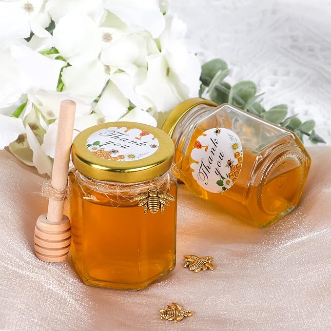 AuroTrends 3oz Mini Honey Jars with Dipper 30Pack, Empty Glass Jars for Baby Shower Favors/Wedding Favors for Guests- Mini Jar with Wooden Dippers