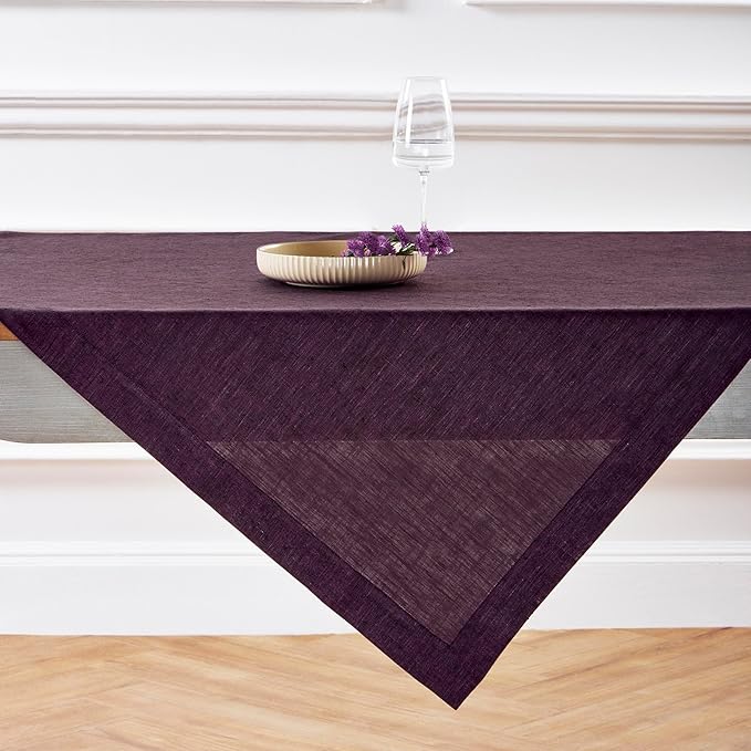 Solino Home Grape Linen Tablecloth 52 x 52 Inch - 100% Pure Linen Square Table Throw - Athena, Machine Washable Tablecloth for Valentines, Spring, Easter
