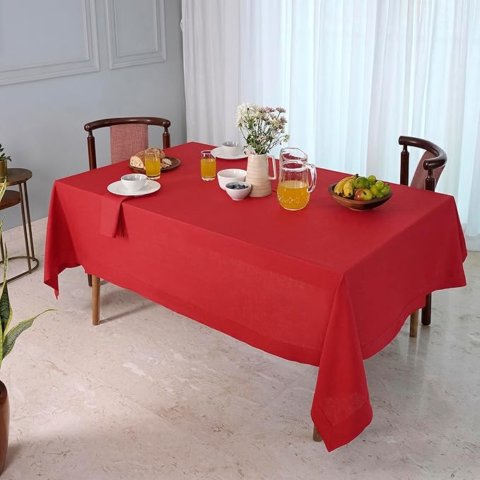 D'Moksha Homes Bright Red Linen Tablecloth 54 x 72 Inch - 100% Pure Linen Tablecloth for Rectangle Tables - Machine Washable Table Cloth for Valentines, Spring, Easter