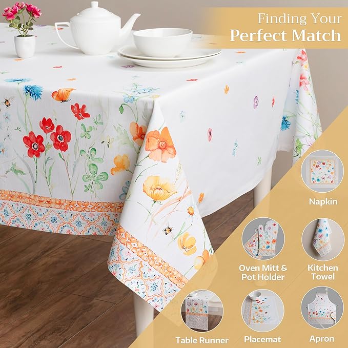 Maison d' Hermine Table Cloth Rectangle Table 100% Cotton 60 x 90 Inches Tablecloth Reusable Decorative for Dining Room Farmhouse Home Valentines Day Decorations Spring Summer - Summer Whisper