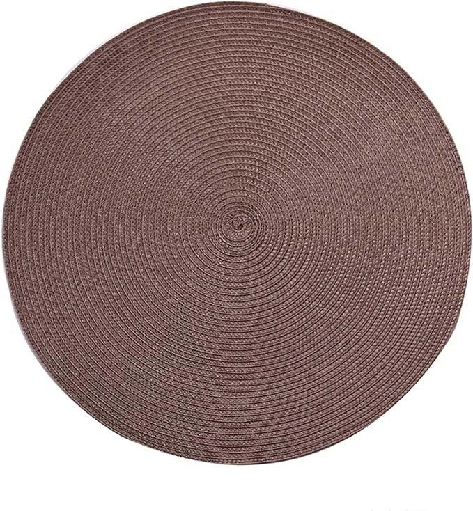 Table Mat Round Woven Placemats PP Waterproof Dining Non-Slip Napkin Disc Bowl Pads Drink Cup Coasters Kitchen Decoration(Coffee Colour)