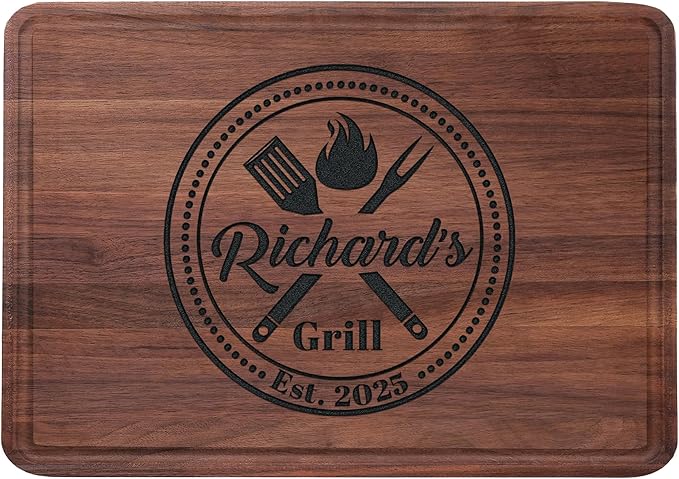 Personalized Grill Cutting Board, Grilling Gift For Men and BBQ Masters, Mens Best Anniversary, Father’s Day or Birthday Gift for Men or Husband, Wood Engraved Gifts for Dad