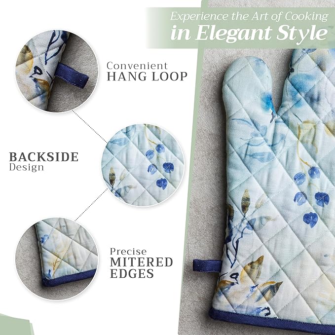 Maison d' Hermine Oven Gloves 100% Cotton Oven Mitt 7" x 13" with Loop Heat Resistant, BBQ, Cooking Gloves, Baking, Grilling, Kitchen, Handling Hot Pans Spring/Summer (Pack of 1, Lazy Summer Days)