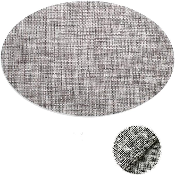 Oval Placemats for Dining Table PVC Table Mat for Home Party Thanksgiving Table Decoration Plate Mat(Tuo Grey,6 pcs)