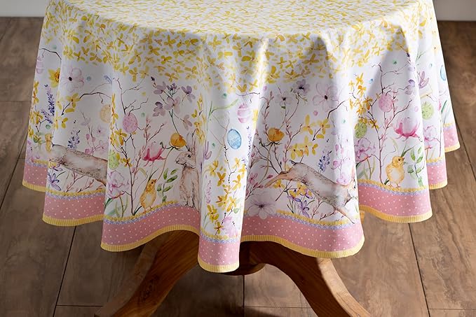 Maison d' Hermine Table Cloth Round Table 100% Cotton 69 Round Inches Tablecloth Reusable Decorative for Dining Room Farmhouse Home Valentines Day Decorations Spring Summer - Easter Zest