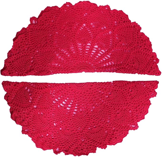 BIBITIME Lace Placemats Table Doilies Round Handmade Crochet Doily Kitchen Coffee Cup Mug Mats Dinner Place Mats (16 to 17.5 inches-2PCS, Rose)