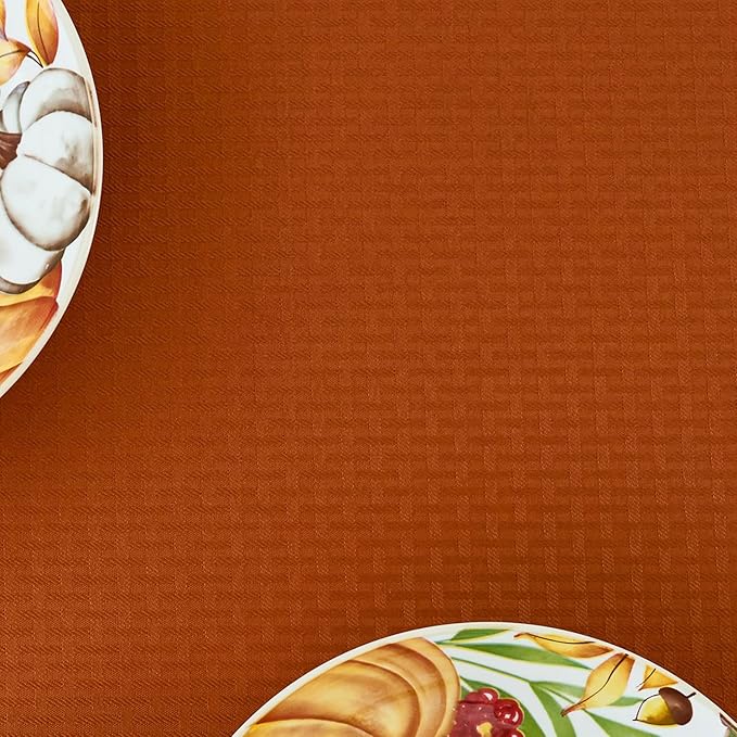 maxmill Weaved Texture Rectangular Tablecloth Water Resistance Antiwrinkle Spillproof Soft Fall Table Cloth for Dining Room, Thanksgiving Parties and Halloween Holiday Dinners, 60 x 120 Inch, Rust