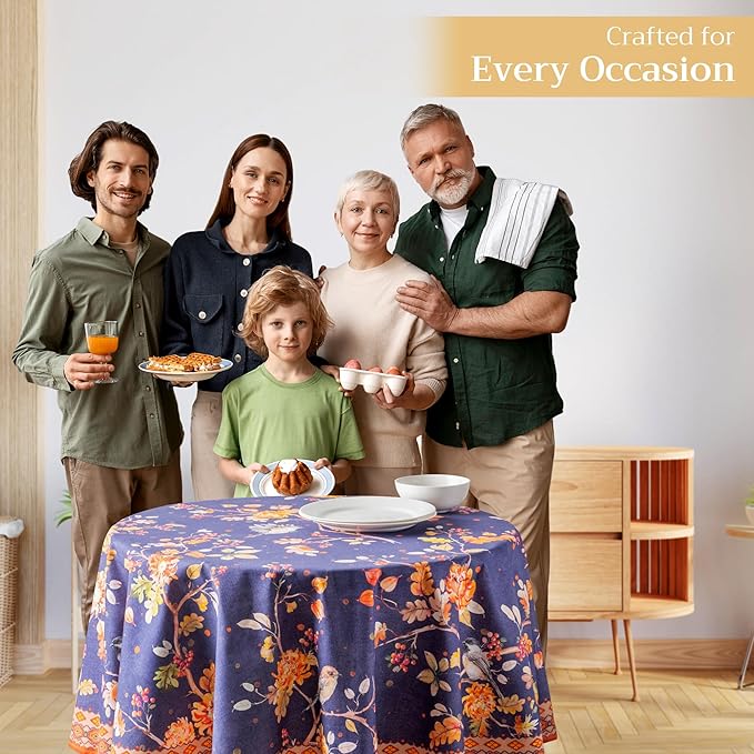 Maison d' Hermine Table Cloth Round Table 100% Cotton 69 Inches Fall Tablecloth Reusable Everyday Use for Thanksgiving Christmas Decorations Dining Farmhouse Party (Kelim - Infinity)