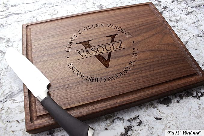 Personalized Cutting Board, Custom Wedding, Anniversary or Housewarming Gift Idea, Wood Engraved Charcuterie, for Couples, Family and Clients (Circle Initial 007)